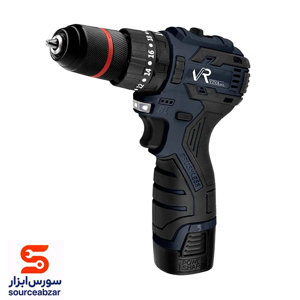 دریل پیچ گوشتی شارژی براشلس ویوارکس 16 ولت مدل VR1682V-BL دو باتری